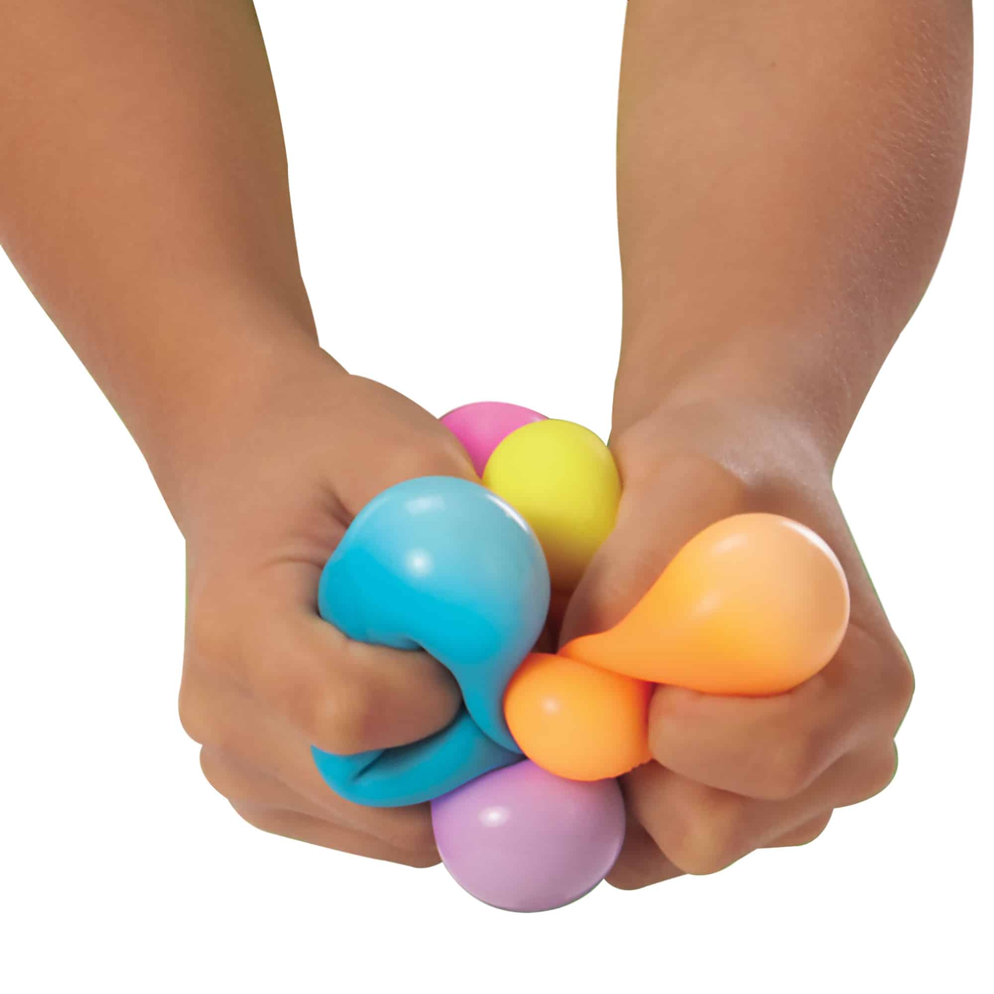 Two hands squeezing 6 NeeDoh Teenie NeeDoh
